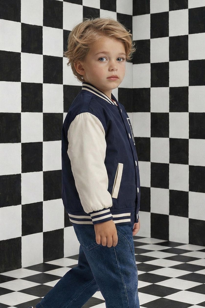 Erkek Bebek Lacivert Su Geçirmez Bomber Mont Erkek Bebek