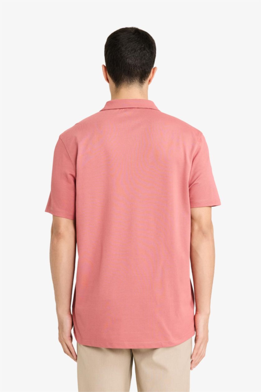 Erkek Koyu Gülkurusu Regular Fit Polo Yaka İnce Dokulu Kısa Kollu Tişört