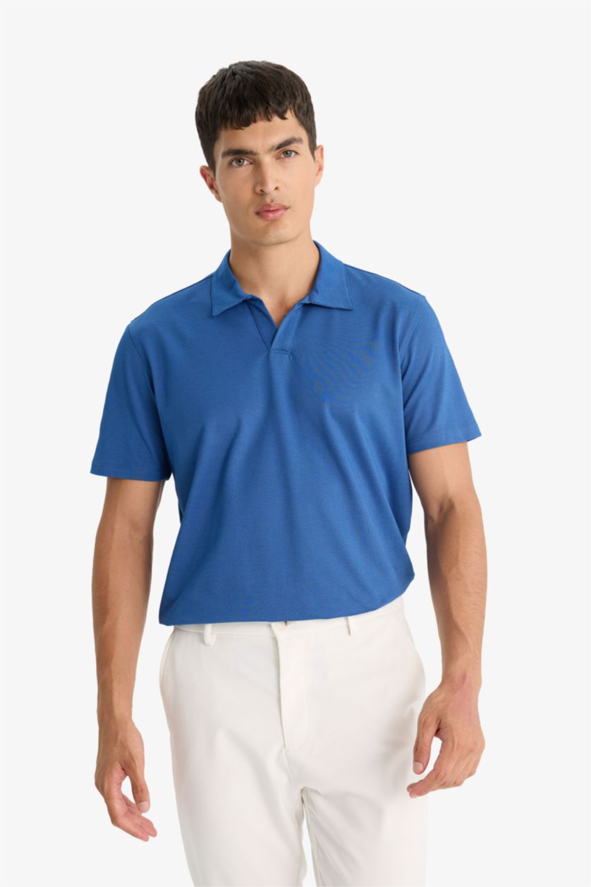 Erkek İndigo Regular Fit Polo Yaka İnce Dokulu Kısa Kollu Tişört