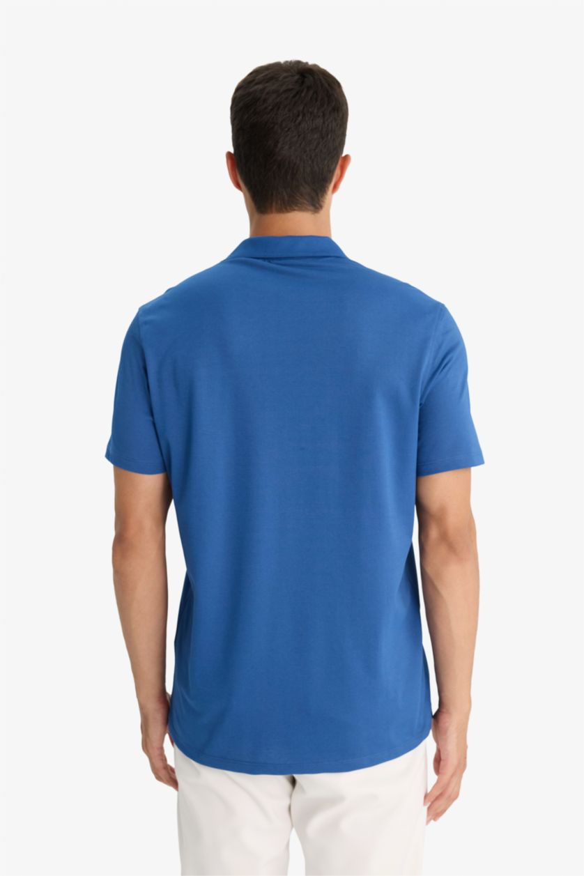 Erkek İndigo Regular Fit Polo Yaka İnce Dokulu Kısa Kollu Tişört