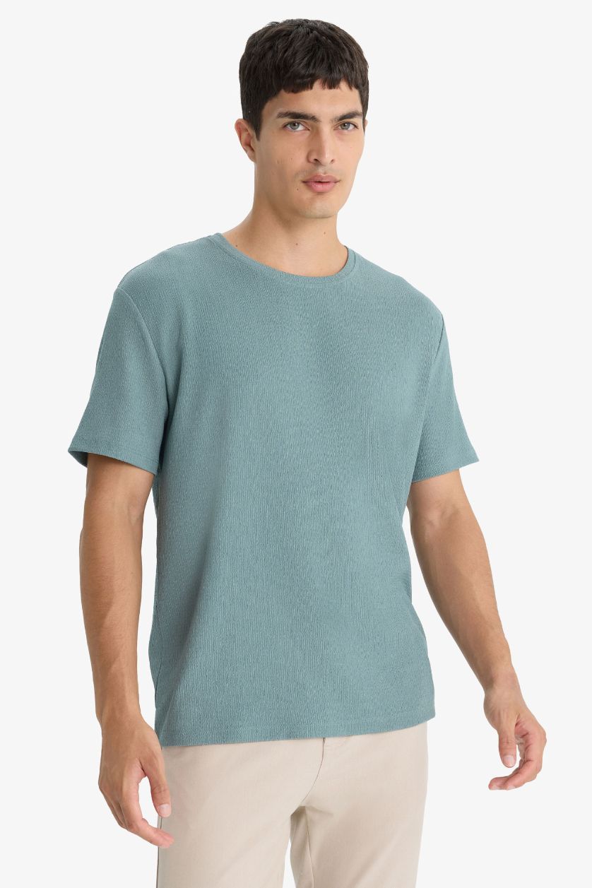 رجالي أخضر تيشيرت نص كم قصة عادية برقبة مستديرة