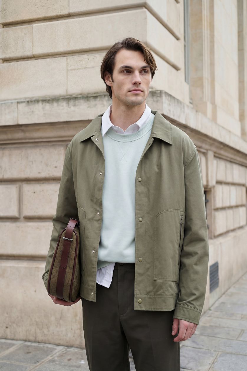 Erkek Haki Regular Fıt Polo Yaka Su Geçirmez Mont