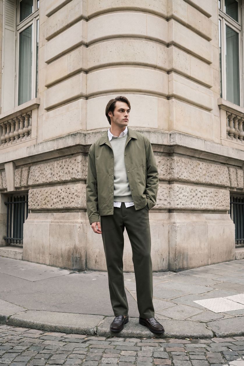 Erkek Haki Regular Fıt Polo Yaka Su Geçirmez Mont