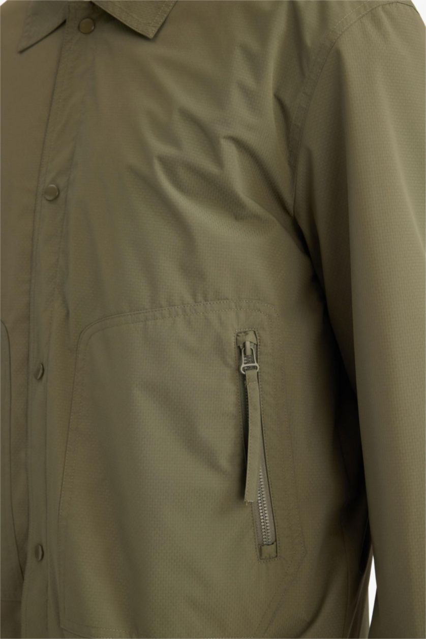 Erkek Haki Regular Fıt Polo Yaka Su Geçirmez Mont