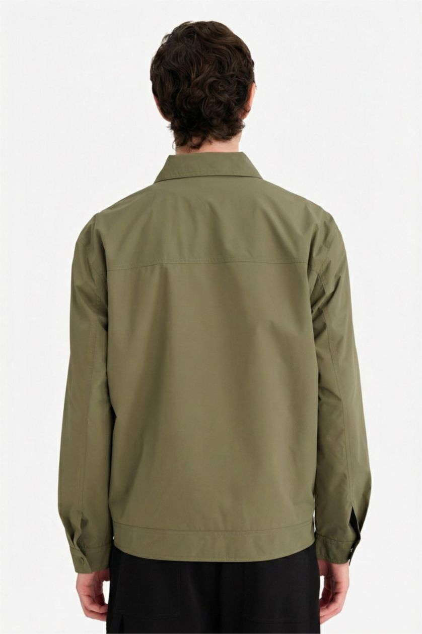 Erkek Haki Regular Fıt Polo Yaka Su Geçirmez Mont