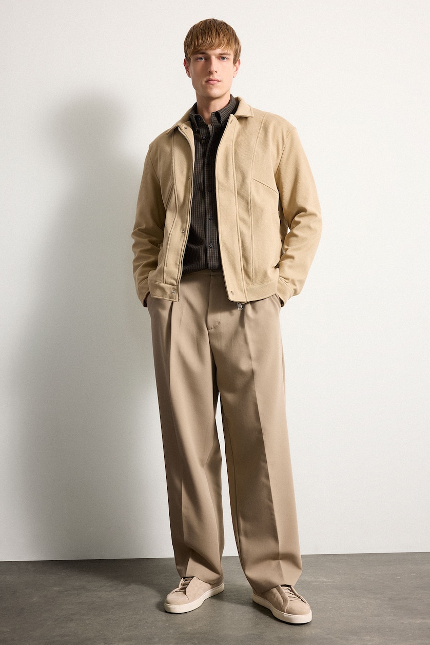 Men Beige Regular Fit Polo Collar Jacket