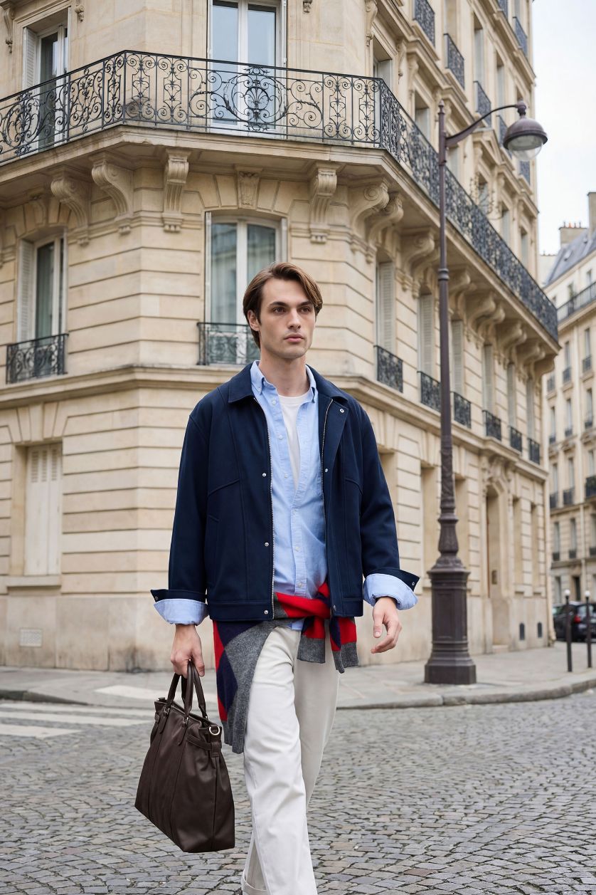 Erkek Lacivert Regular Fıt Polo Yaka Mont