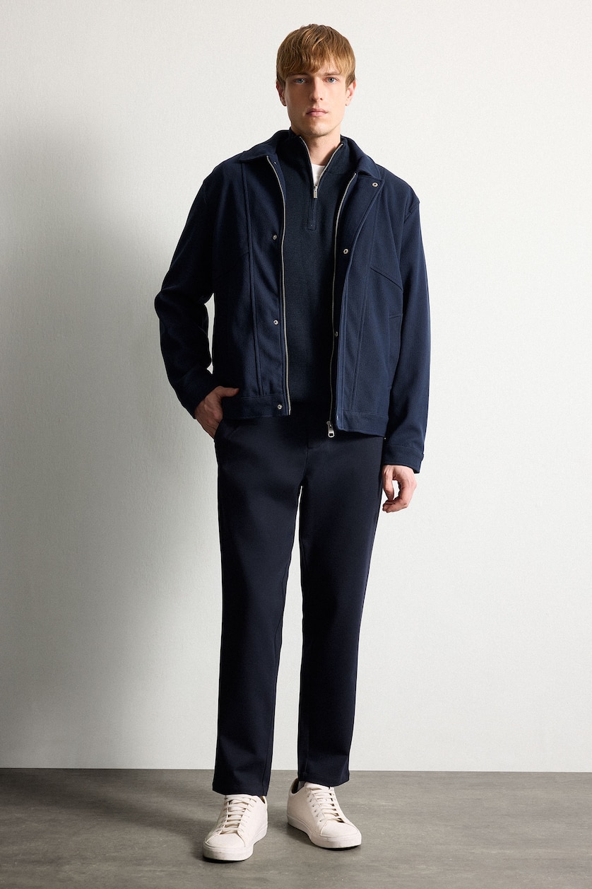 Men NAVY Regular Fit Polo Collar Jacket