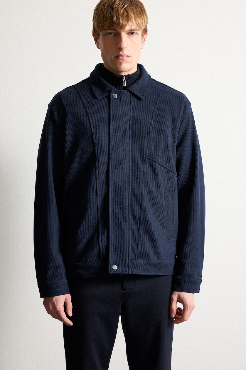 Men NAVY Regular Fit Polo Collar Jacket