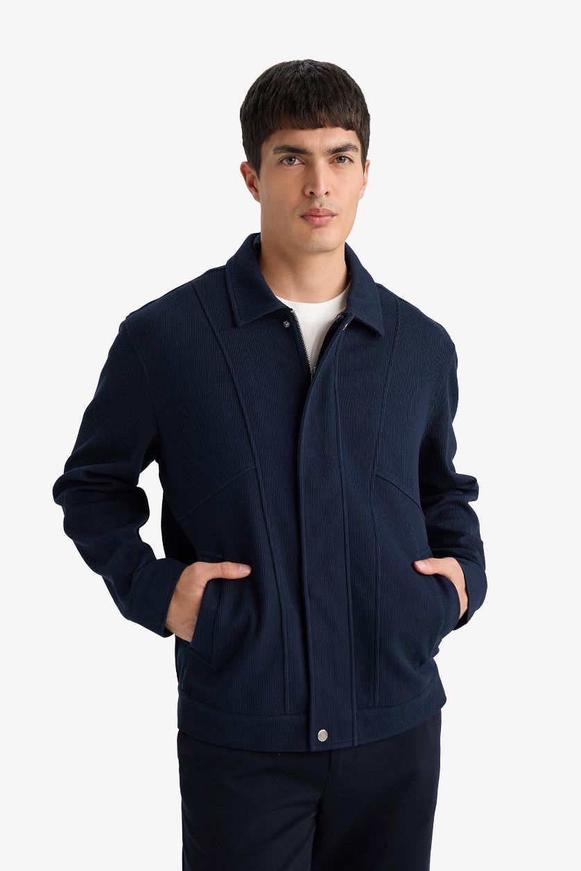 Erkek Lacivert Regular Fıt Polo Yaka Mont