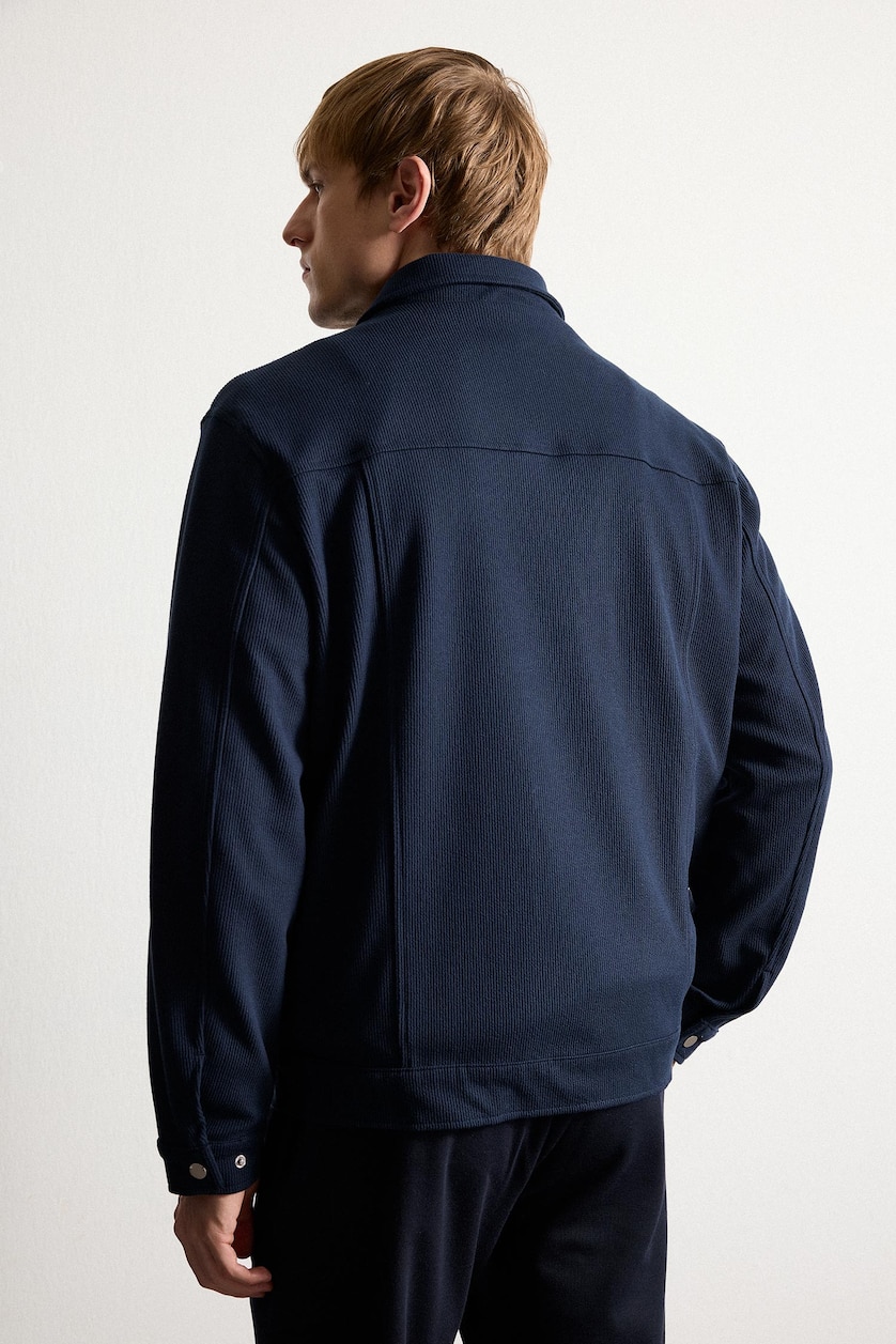 Men NAVY Regular Fit Polo Collar Jacket
