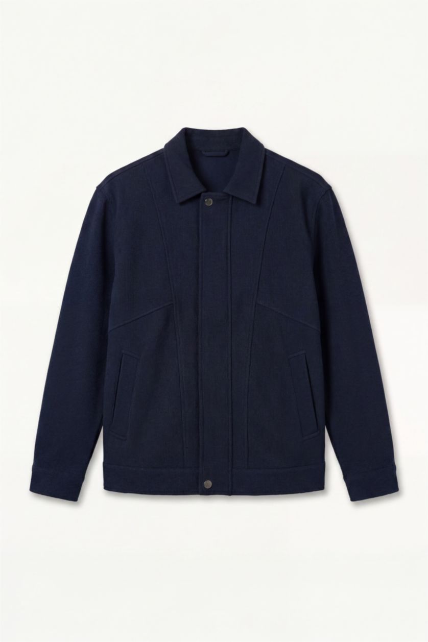 Men NAVY Regular Fit Polo Collar Jacket