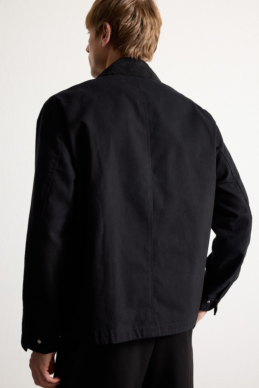 Men Black Regular Fit Polo Collar Cotton Jacket
