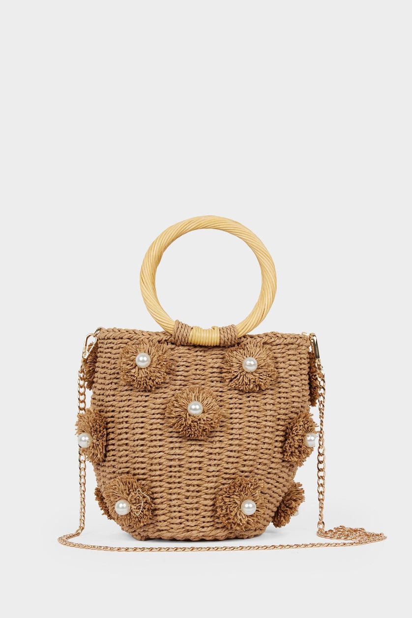 Kadın Kum DCEY x DeFacto Kadın Çiçekli Hasır El Çantası