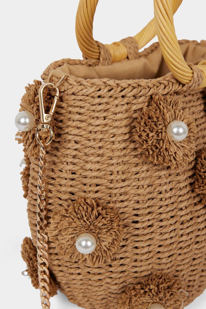 Kadın Kum DCEY x DeFacto Kadın Çiçekli Hasır El Çantası