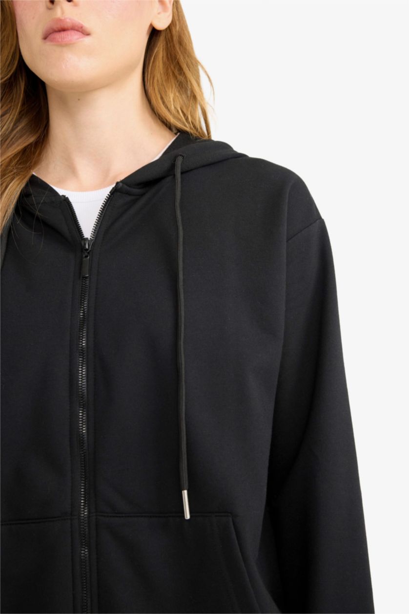 WOMAN Black Relax Fit Thin Sweatshirt Fabric Cardigan