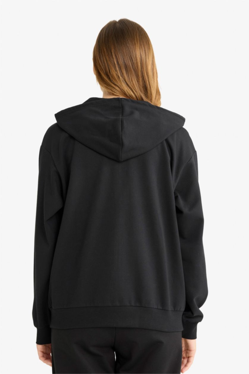 WOMAN Black Relax Fit Thin Sweatshirt Fabric Cardigan