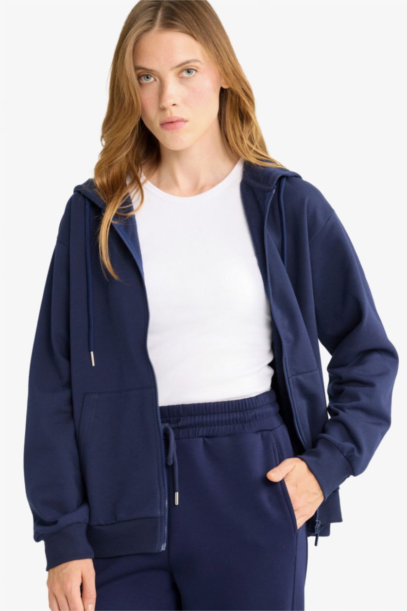 WOMAN NAVY Relax Fit Thin Sweatshirt Fabric Cardigan