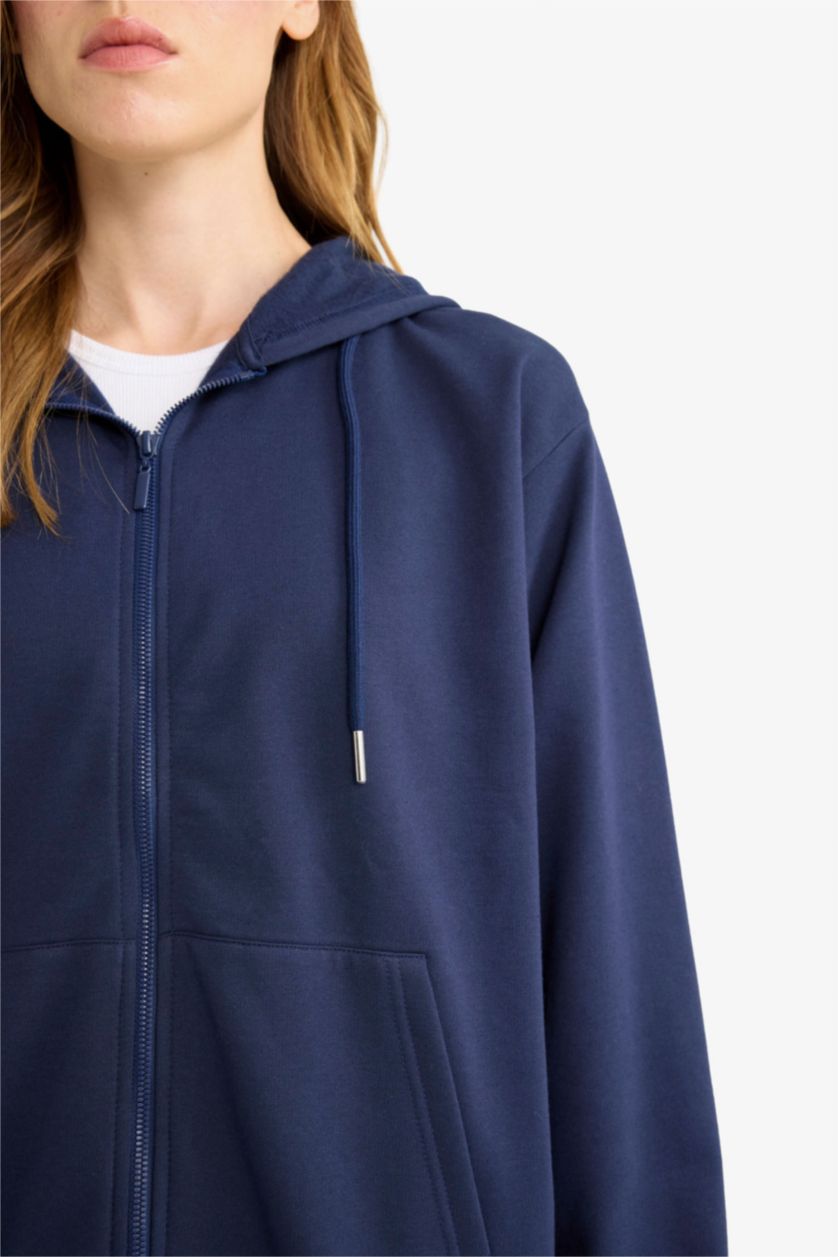 WOMAN NAVY Relax Fit Thin Sweatshirt Fabric Cardigan