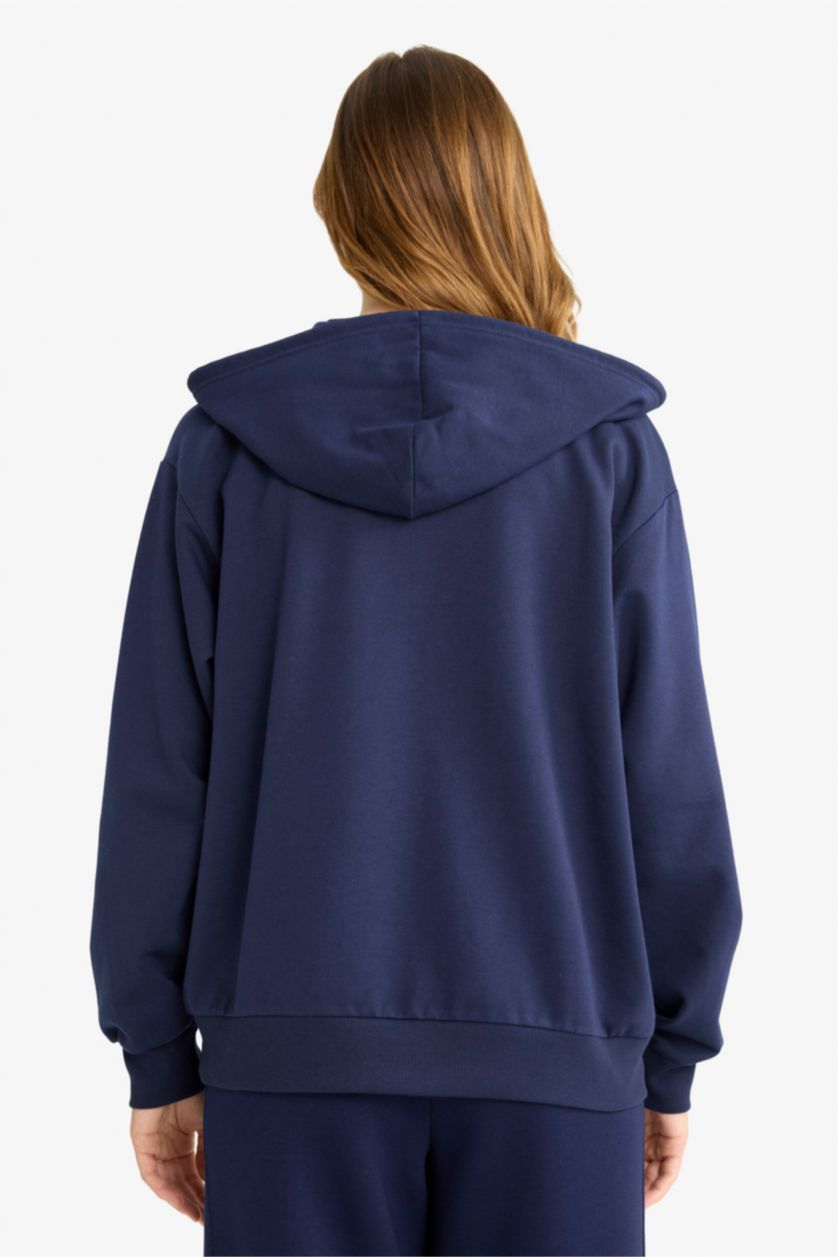 WOMAN NAVY Relax Fit Thin Sweatshirt Fabric Cardigan