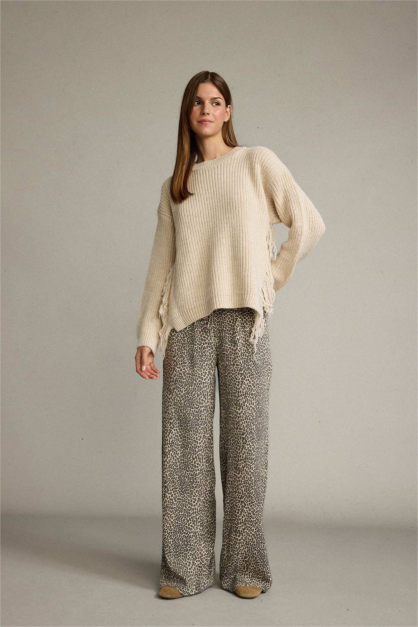 نساء أسود بنطرون تايجر برجل واسع وايد ليج بخصر مطاطي رباط