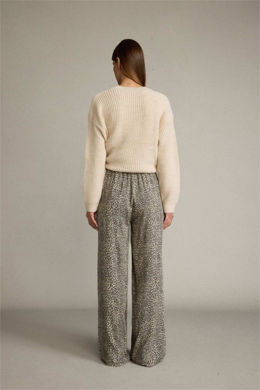 نساء أسود بنطرون تايجر برجل واسع وايد ليج بخصر مطاطي رباط