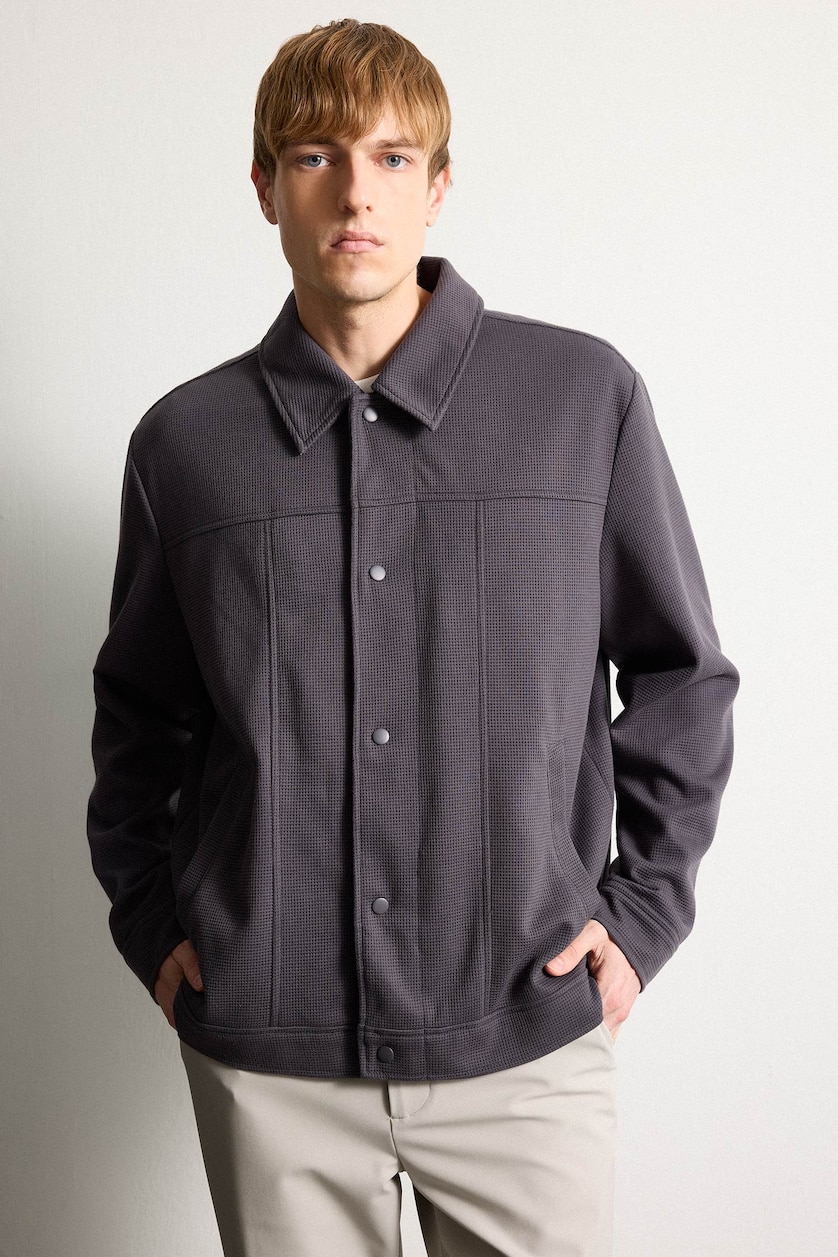 Men Anthracite Polo Neck Jacket