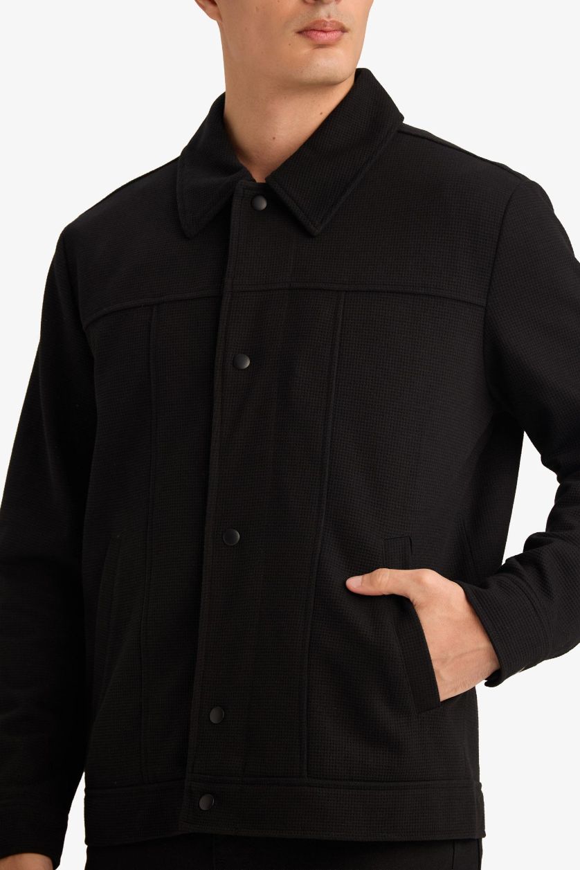 Erkek Siyah Regular Fıt Polo Yaka Çıtçıtlı Mont