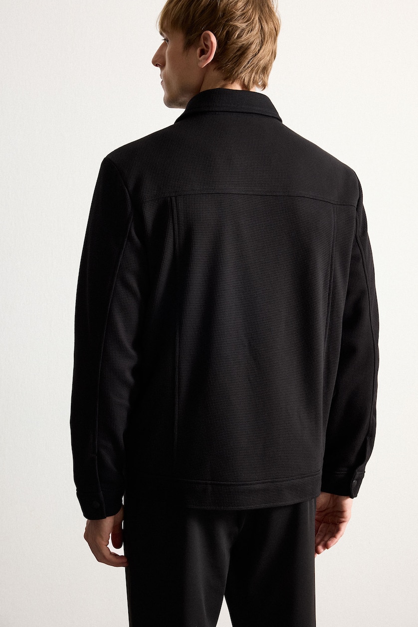 رجال أسود Regular Fit Polo Collar Jacket