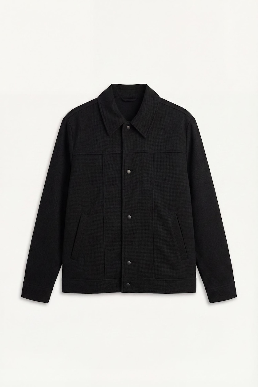 رجال أسود Regular Fit Polo Collar Jacket
