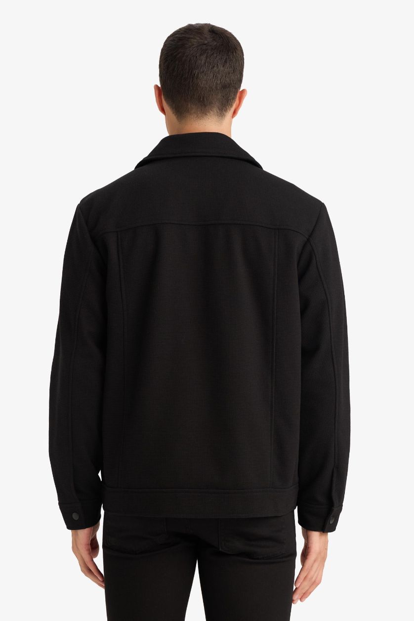 Erkek Siyah Regular Fıt Polo Yaka Çıtçıtlı Mont