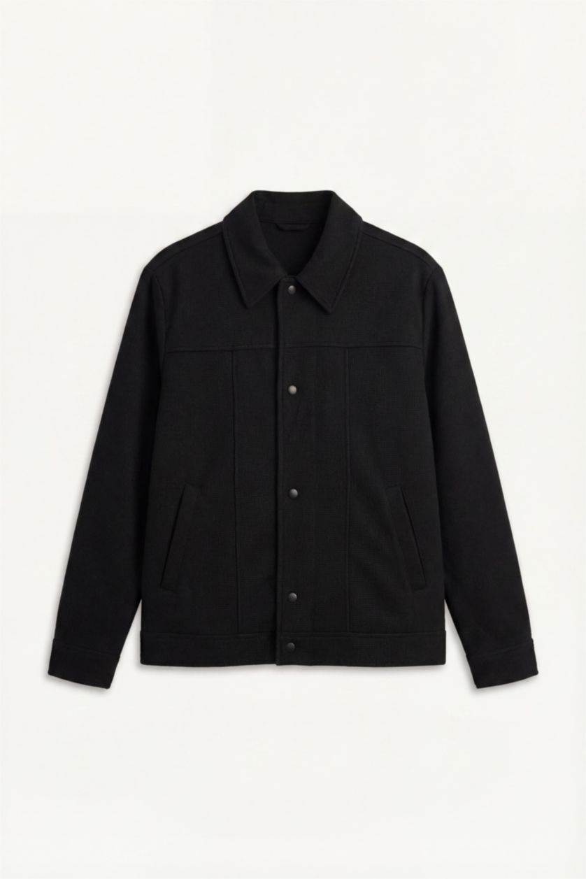 Men Black Regular Fit Polo Collar Jacket