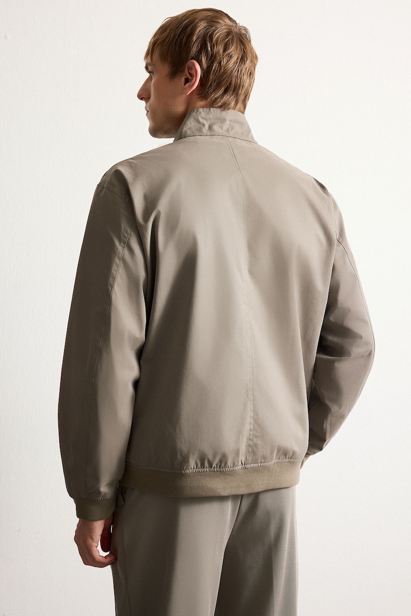 Men Khaki Oversize Fit Polo Collar Zip-Up Jacket