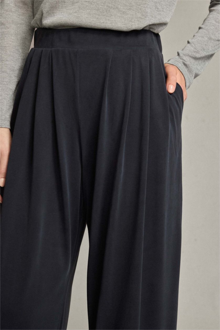 Kadın Açık Antrasit Beli Lastikli Geniş Paça Modal Pantolon