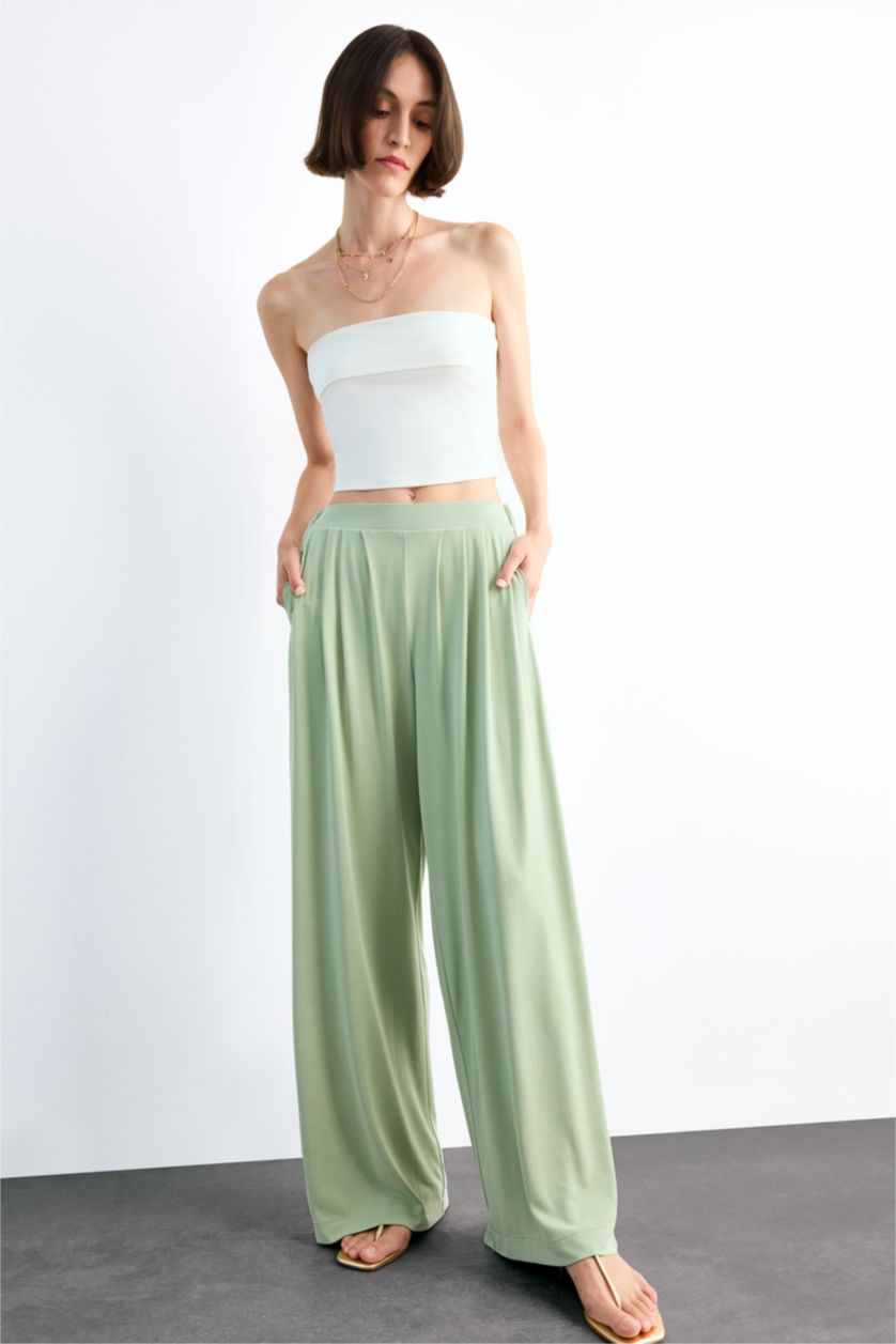 نساء أكوا بنطرون باجي فيت برجل واسع وخصر مطاطي