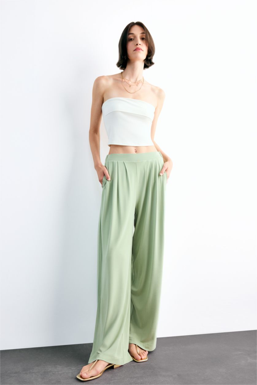 نساء أكوا بنطرون باجي فيت برجل واسع وخصر مطاطي