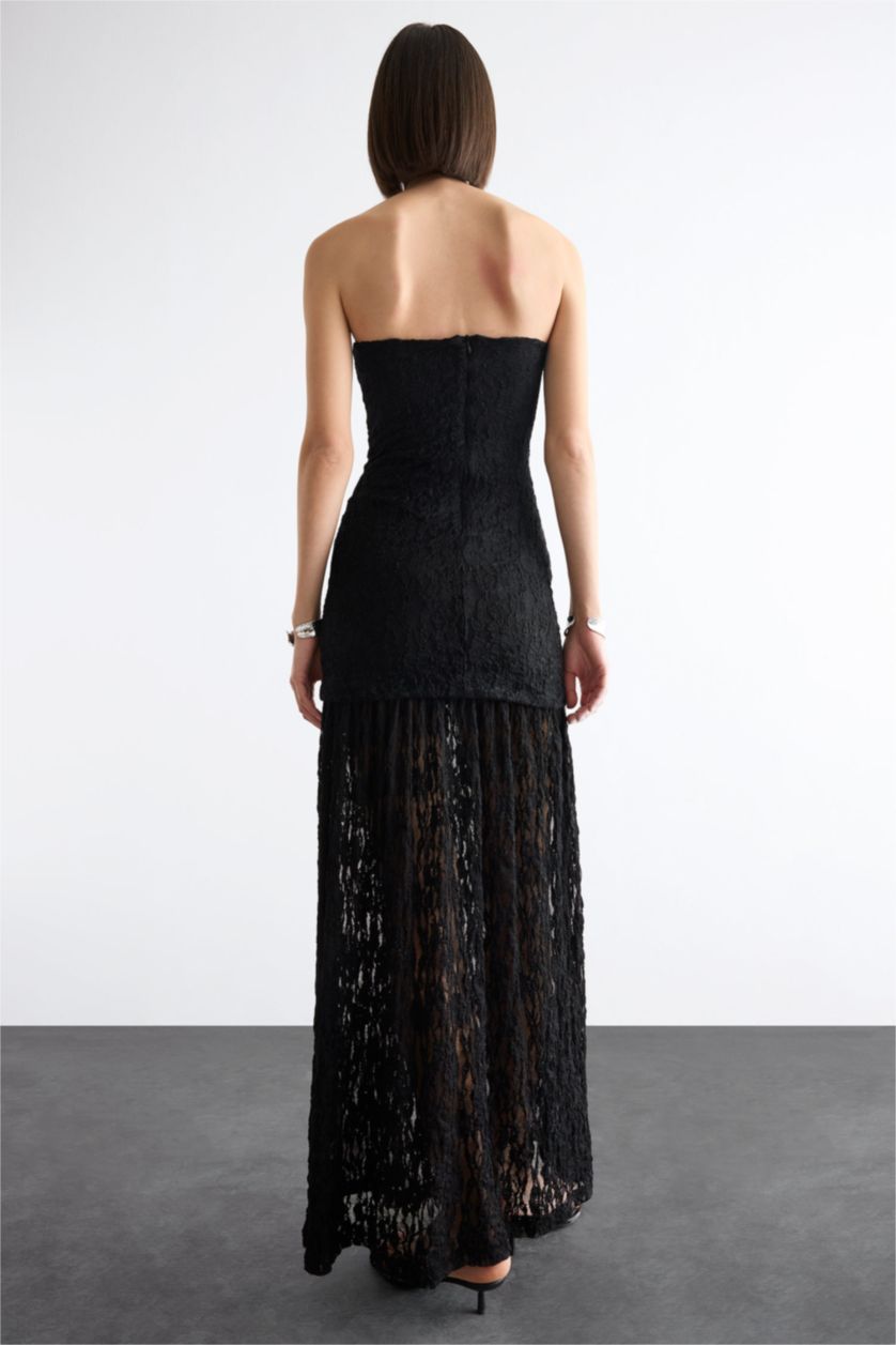 Woman Black Lace Maxi Skirt