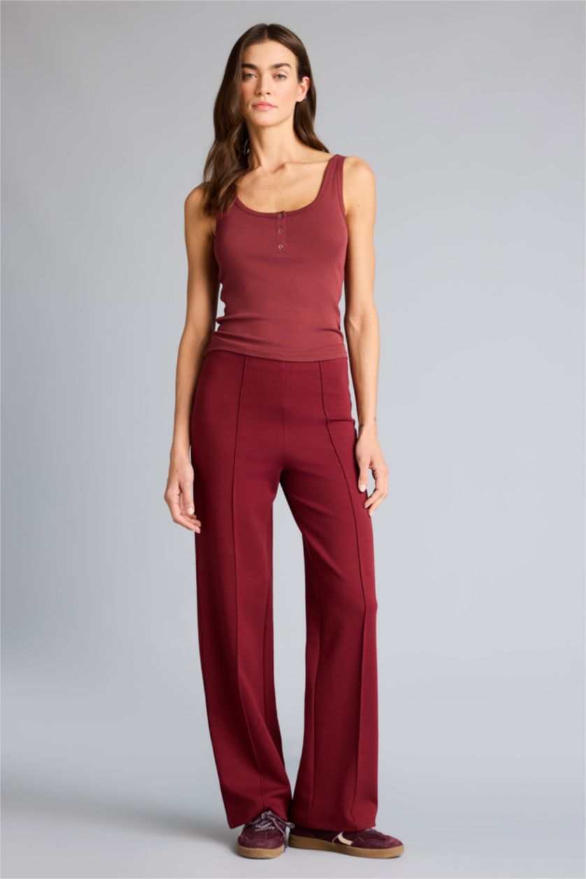 Kadın Bordo Straight Fit Beli Lastikli Kalın Eşofman Altı