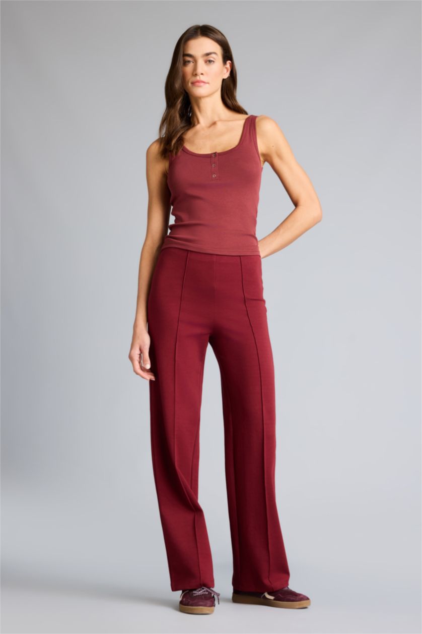 Kadın Bordo Straight Fit Beli Lastikli Kalın Eşofman Altı