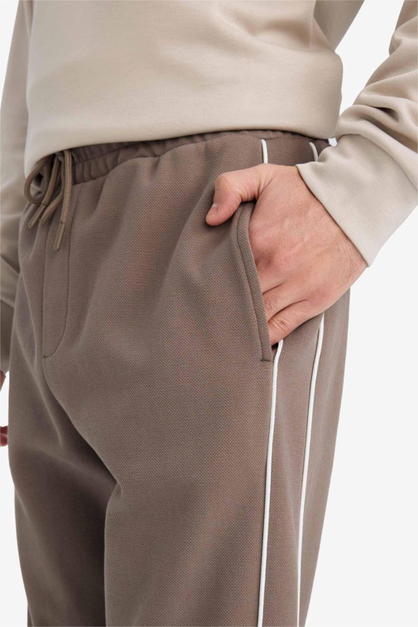 MAN Light Brown Slim Fit Zipper Pocket Pique Trousers