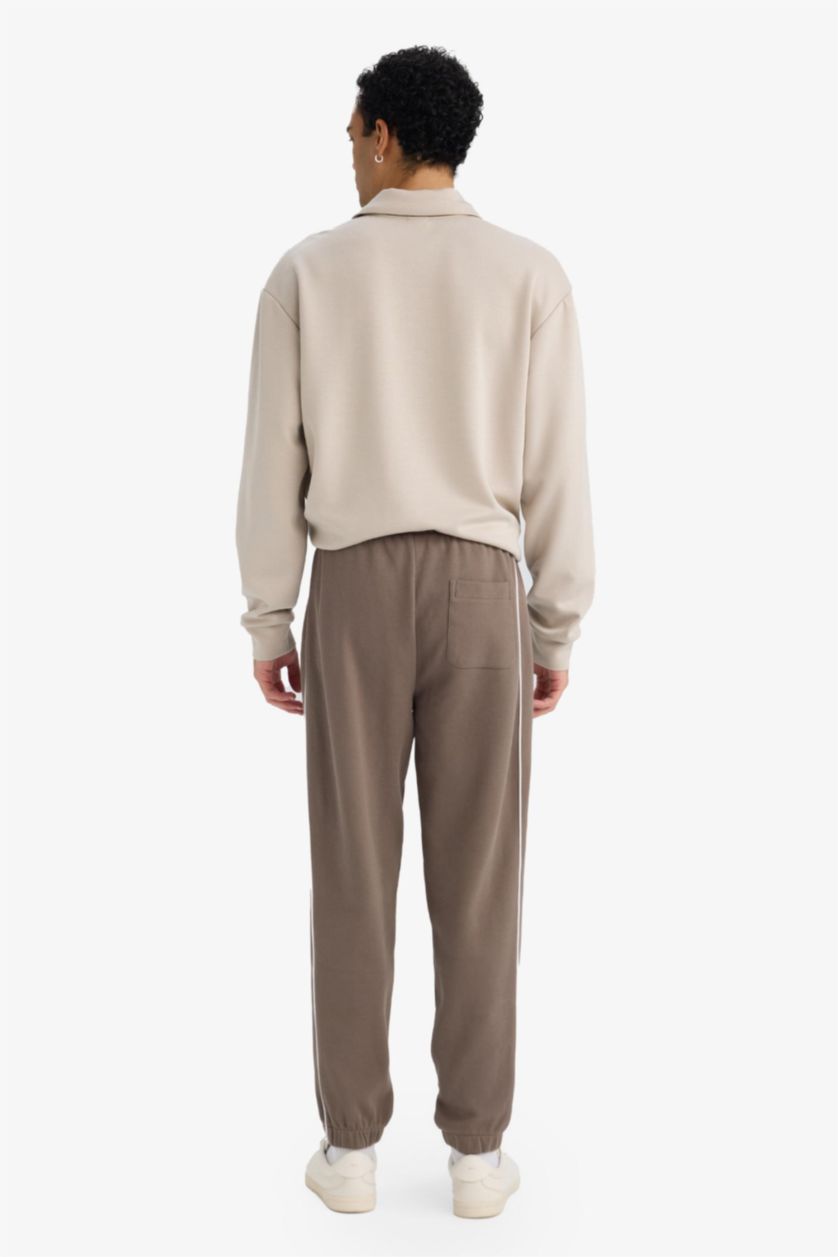 MAN Light Brown Slim Fit Zipper Pocket Pique Trousers