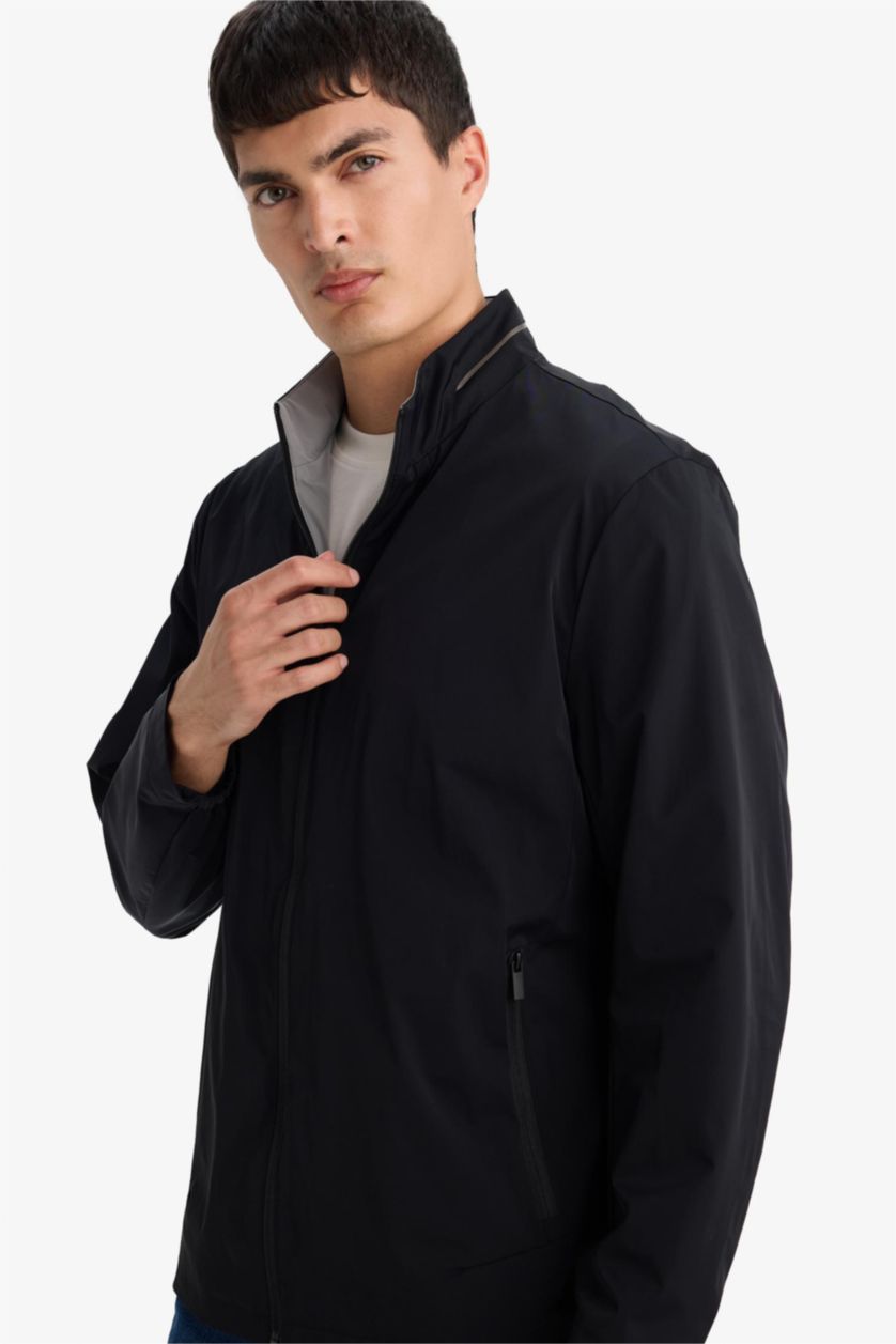 MAN Black Regular Fit Turtle Neck Zip-Up Jacket