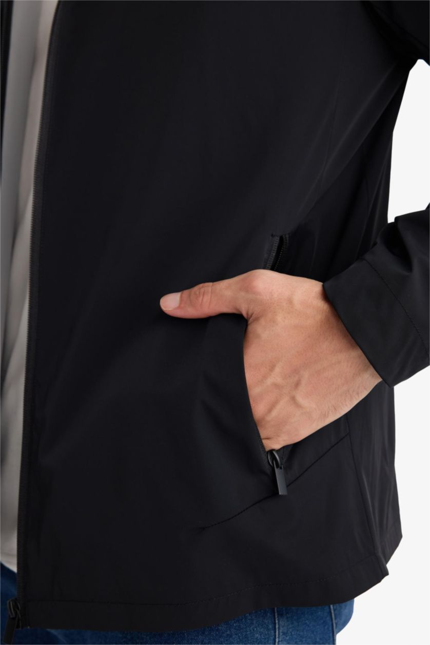 MAN Black Regular Fit Turtle Neck Zip-Up Jacket