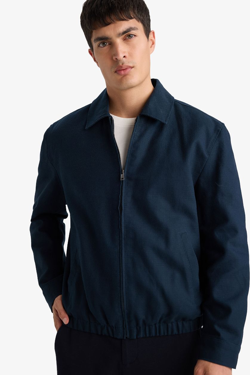 رجال كحلي جاكيت قطن قصة عادية وسحاب