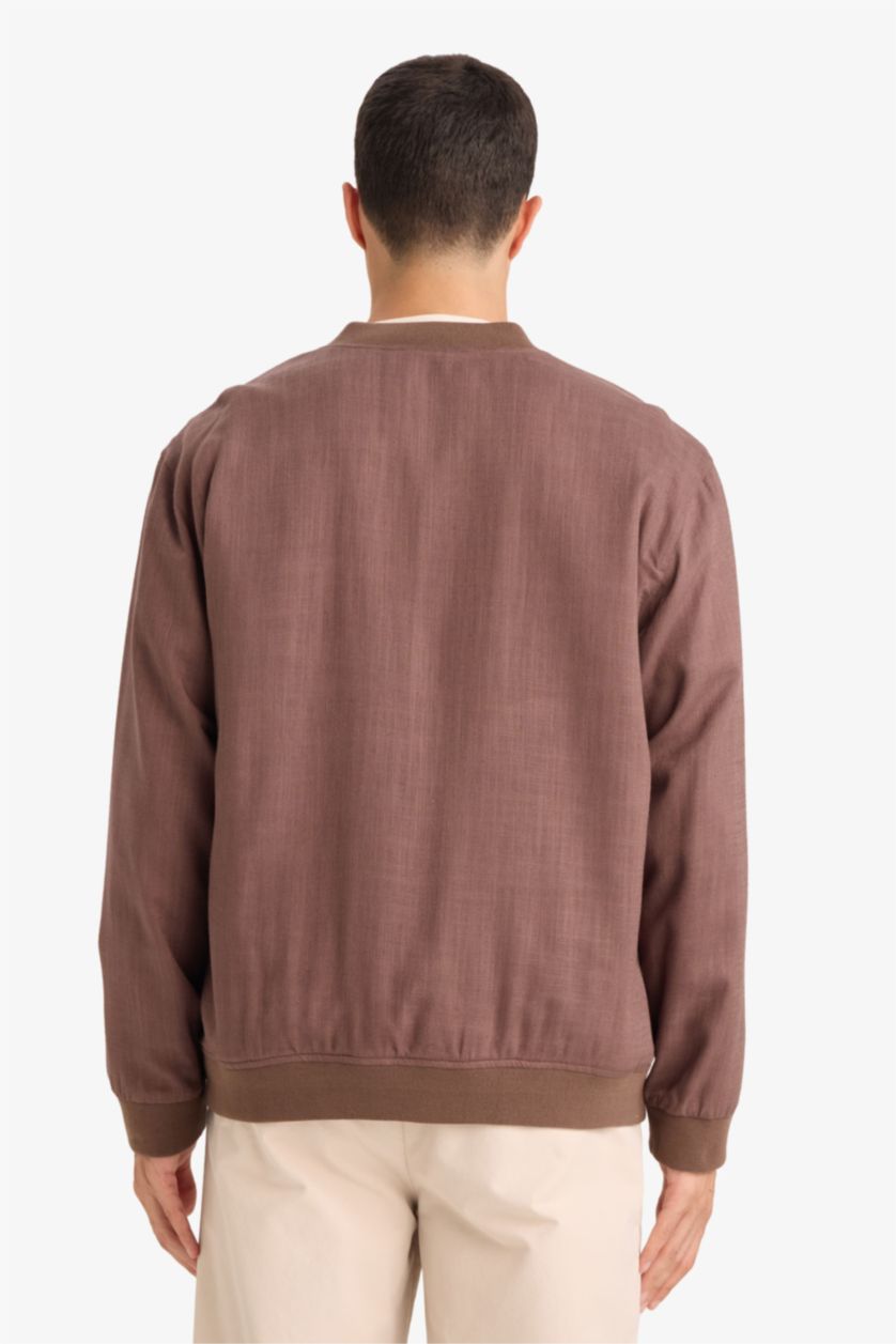 Erkek Kahve Keten Karışımlı Fermuarlı Mont