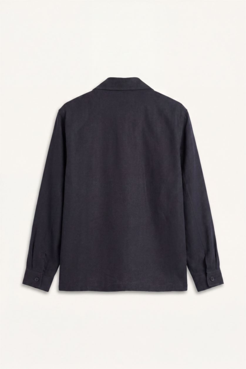 Men NAVY Regular Fit Zip-Up Linen Blend Jacket