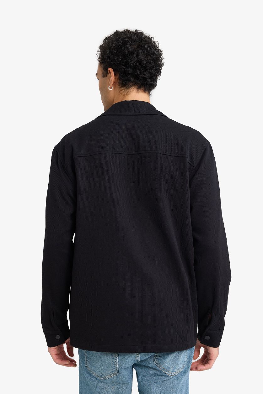 Man Black Regular Fit Long Sleeve Overshirt
