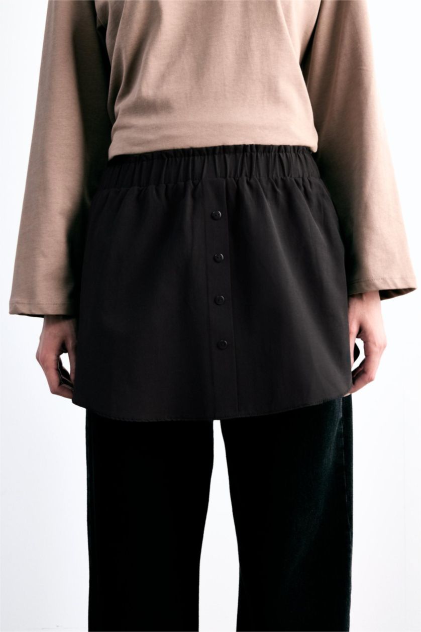 Woman Black Relax Fit Elastic Banded Waist Poplin Hijab Cover Piece