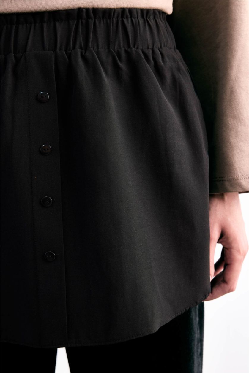 Woman Black Relax Fit Elastic Banded Waist Poplin Hijab Cover Piece