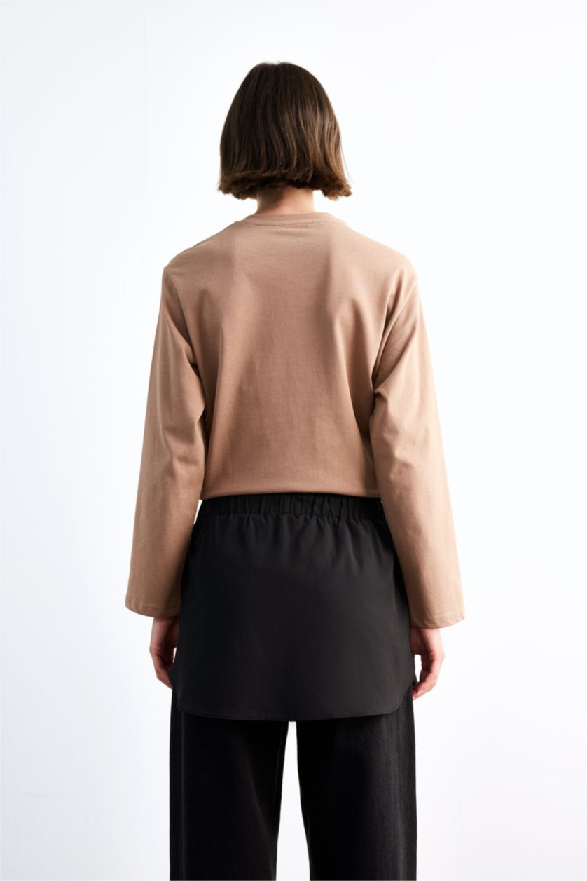 Woman Black Relax Fit Elastic Banded Waist Poplin Hijab Cover Piece